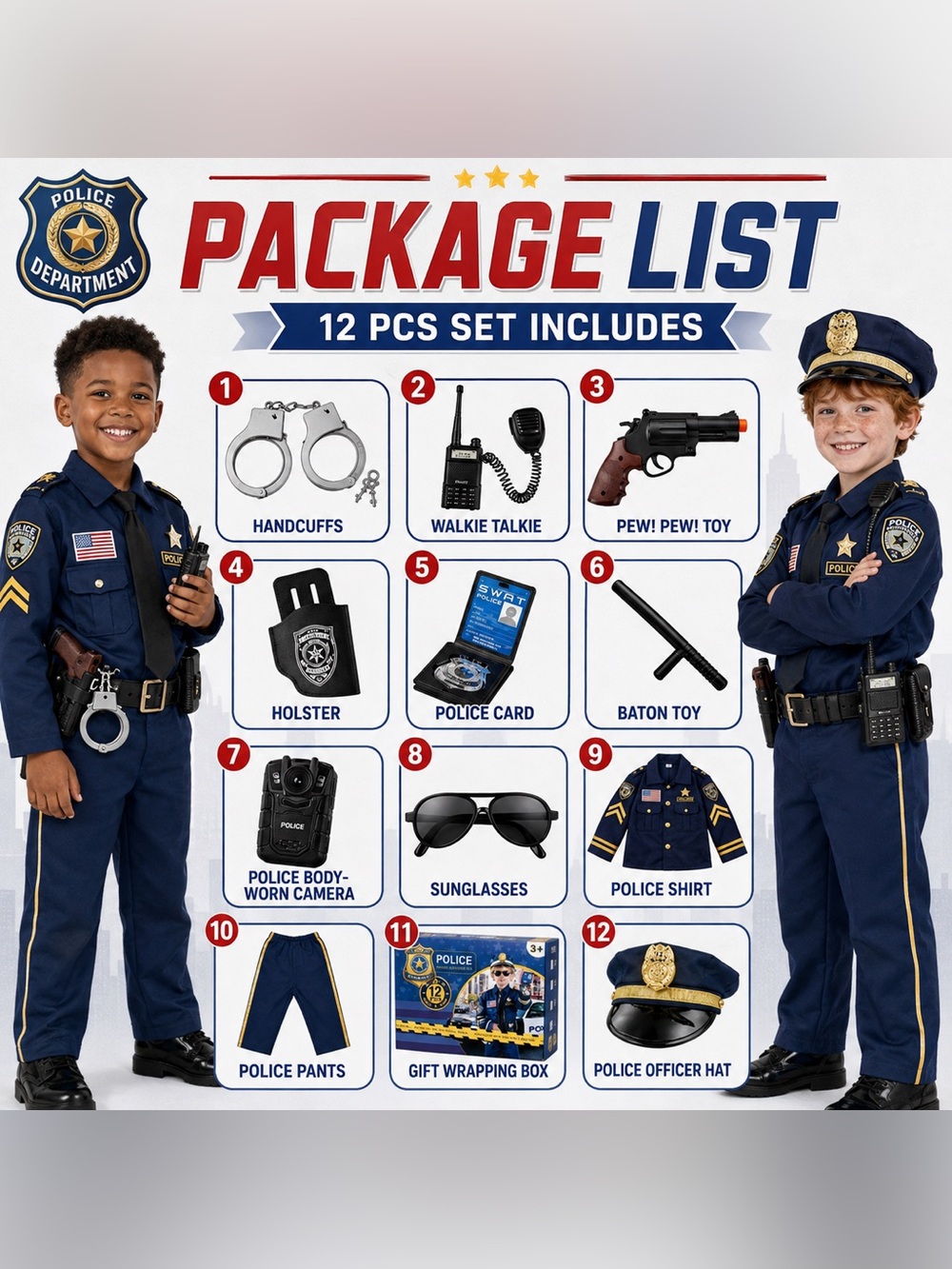 Police Costume for Kids, 12PCS   4T